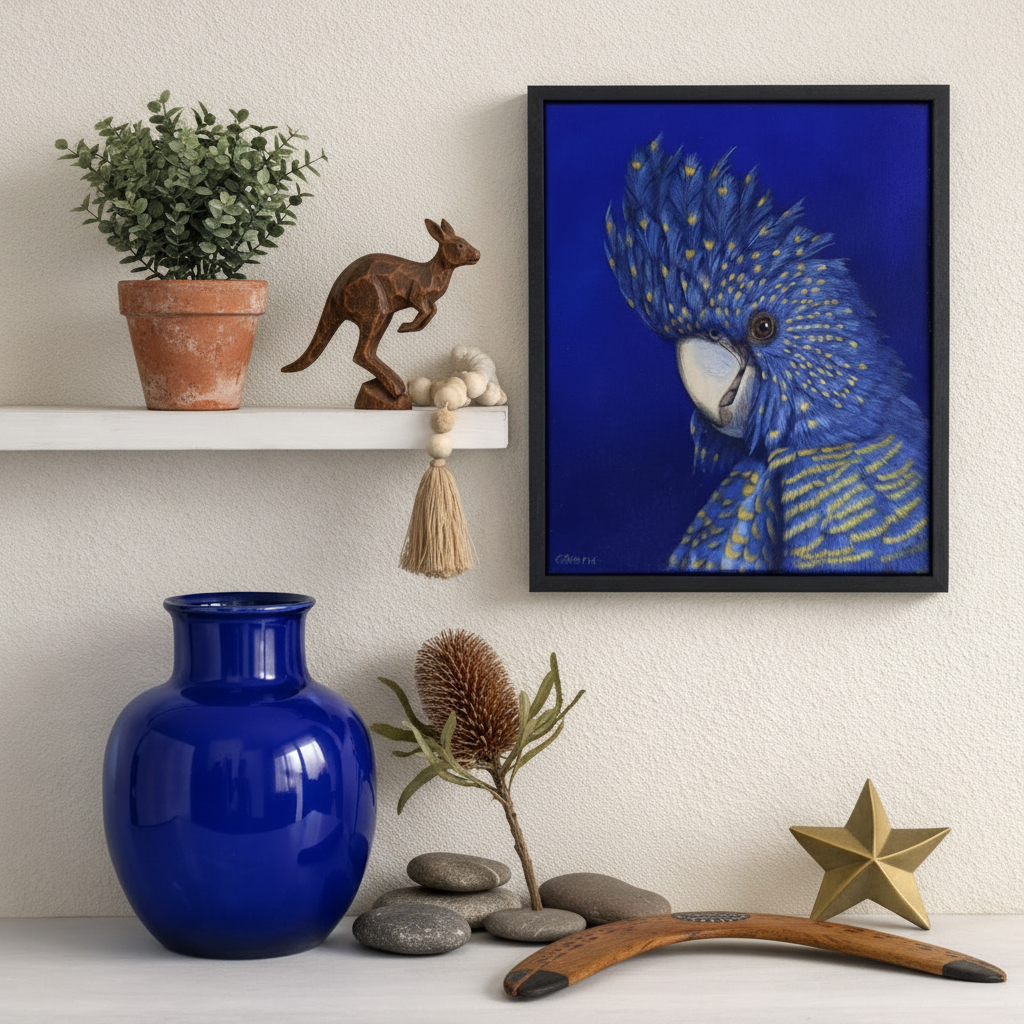 Black Cockatoo acrylic painting on a wall